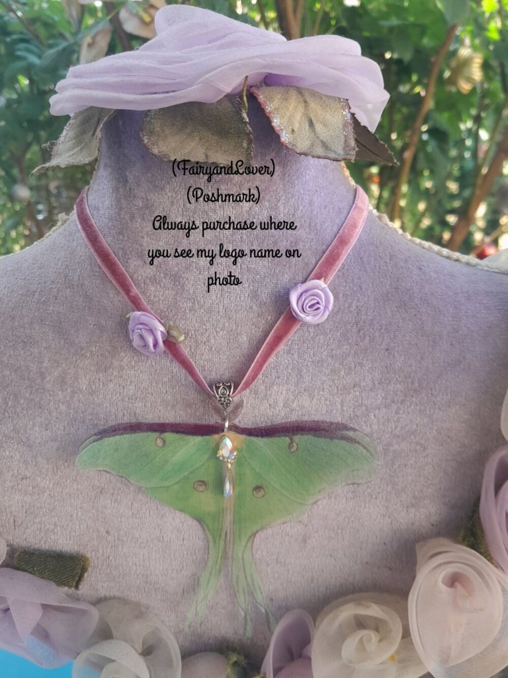 Realistic luna moth butterfly silk organza choker necklace,cottagecore gifts